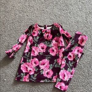 Gymboree 2021 Pink Burgundy Floral Velvet Dress & Pants Set | Size 2T